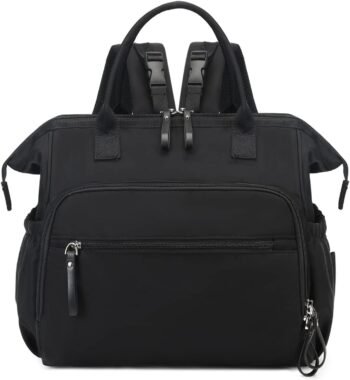 LORADI Bolsa de pañales convertible, mochila de pañales resistente al agua con bolsillos antirrobo y clips para carriola