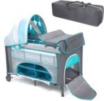 Cuna para Bebé con Cambiador y Organizador Bolsa,4 IN 1 Cuna colecho Plegable para bebé Corral Bebé,Parques de Juegos para BebésCuna De Viaje para Bebe Multifunción Plegable(110*75*80CM)