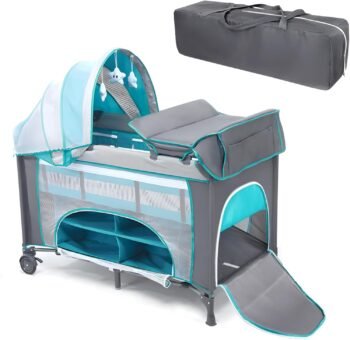 Cuna para Bebé con Cambiador y Organizador Bolsa,4 IN 1 Cuna colecho Plegable para bebé Corral Bebé,Parques de Juegos para BebésCuna De Viaje para Bebe Multifunción Plegable(110*75*80CM)