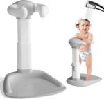 Meeyoga Soporte para bañera bebe, Soporte de baño para bebe con altura ajustable y reposabrazos, Antideslizante, Soporte de Pie para Bañarse y Cambiar Pañales, para niños pequeños de pie