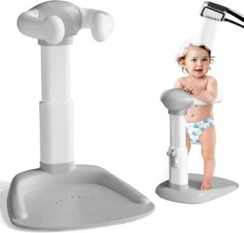Meeyoga Soporte para bañera bebe, Soporte de baño para bebe con altura ajustable y reposabrazos, Antideslizante, Soporte de Pie para Bañarse y Cambiar Pañales, para niños pequeños de pie