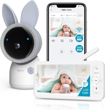 ARENTI Monitor Bebé Camara para Bebe 4MP 5" HD 2.4G&5G WiFi Monitor de Video con Visión Nocturna por Infrarrojos, Luz Nocturna, Audio Bidireccional, Detección de Llanto y Movimiento