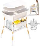 Bañera Cambiador para Bebe Con Altura Regulable, Bañera Elevada con Cambiador para Bebé Alta, Bañera para Bebe Alta Con CinturóN de Seguridad (Blanco)