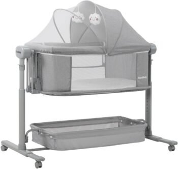 Genérico Nice Baby 4 en 1 Cuna Eléctrica 4 En 1 Función Bluetooth, Colecho Cuna con Mosquiteras y Cesta de Almacenamiento, Portátil y Plegable