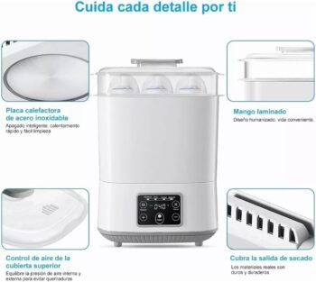 vantisan Esterilizador de Biberones, Esterilizador Secador de Biberones 4 en 1, Pantalla Táctil LED, Seca, Esteriliza, Calienta, Temperatura Constante, Gran Capacidad, Tiempo Ajustable - Blanco