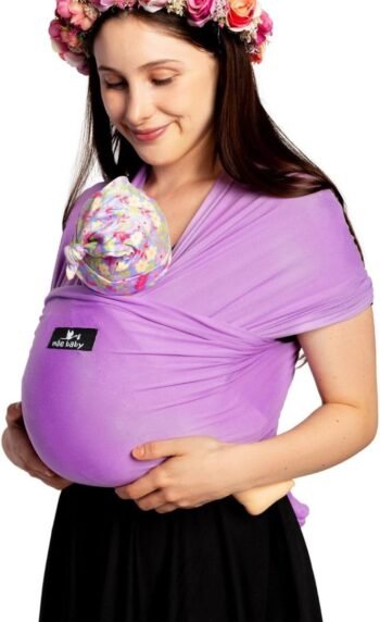 Mae Baby Fular Ergonómico para Bebé | Portabebé | Fular Elástico | Hasta 10Kg | Baby Wrap | Color Lila Malva, 1 Pieza
