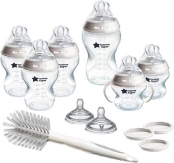 Tommee Tippee Natural Start Grow with Baby Bottle Set, 5oz, 9oz and 11oz, Slow, Medium and Thicker Flow Nipples, Removable Bottle Handles, Self-Sterilizing
