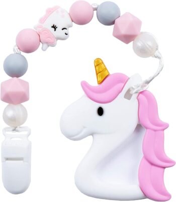 Kids Heroes Mordedera de Unicornio con Porta Mordedera para Sujetar, Rosa