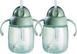 Tommee Tippee Vaso Superstar de con popote con contrapeso, para niños pequeños, mayores de 6 meses, 10 oz., a prueba de derrames y sacudidas, popote antimicrobiano, Verde, 2 Unidades