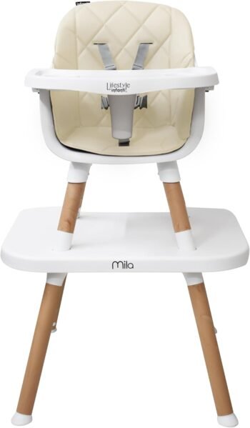 INFANTI | Silla para Bebe Alta 3 en 1 - Mila Beige | Silla Bebe Alta Convertible para Bebes de 6 Meses a 25 kg | Arnés de 5 Puntos y Charola Ajustable - Fácil de Limpiar y Ligera