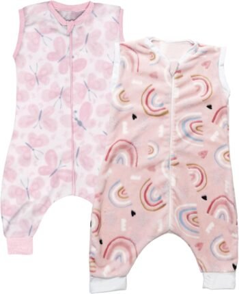 CHIQUI MUNDO Set de Saquitos para Dormir Calientitos Baby Sleeping 100% Microfibra (Arcoíris & Mariposas, 3-4 Años)