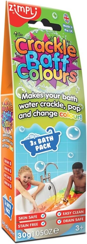Crackle Baff de Zimpli Kids, Paquete de Baño de 3, mágicamente Hace Que tu Agua cruja, truene y cambie de Color, Regalos de cumpleaños perfectos para niños, Juguete de baño sensorial y desordenado