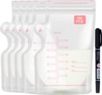 Sacos de Almacenamiento de Leche, 100 Pizeas Bolsas para Leche Materna de Congelables, Bolsas de Almacenamiento de Leche Materna, Bolsas Leche Materna con Boquilla de Vertido Fácil y Rotulador (Estándar, unidad, 100)