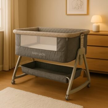 Cuna Plegable para Bebe Mecedora con Estructura de Acero Desmontable - Moises Colecho Cambiador de Altura Ajustable Multifuncional y Ruedas con Freno