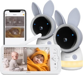 ARENTI Monitor Bebé con Dos Camaras Camara para Bebe 4MP 5" HD 2.4G&5G WiFi Monitor de Video con Visión Nocturna por Infrarrojos, Luz Nocturna, Audio Bidireccional, Detección de Llanto y Movimiento
