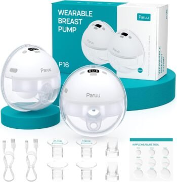 Paruu - Extractor de leche manos libres P16, extractor de leche portátil electirc portátil con 4 modos y 12 niveles, máximo 309 mmHg de succión fuerte 19/21/24 mm, insertos de brida de 19/21/24 mm
