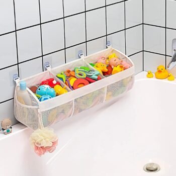 LYSSIID Organizador De Juguetes De Baño, Diseño De Malla Con 3 Compartimentos, Ideal Para El Baño, Blanco-02
