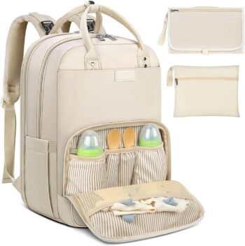 RAINSMORE Pañaleras Impermeable Multifunción Pañaleras para Bebe Multibolsillos de Gran Capacidad con Puerto USB,Mochila Pañalera de Viaje para Exteriores Con Cambiador para Bebe,Pañaleras Sin Género