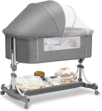 3 en 1 Cuna Plegable Para Bebe,colecho para bebe,8 Regulables en Altura Con 7 Accesorios-Cambiador,Colchones,Mosquiteras,Estera,Cinturón de Seguridad,Ruedas Giratorias de 360°,Cesta de Almacenamiento