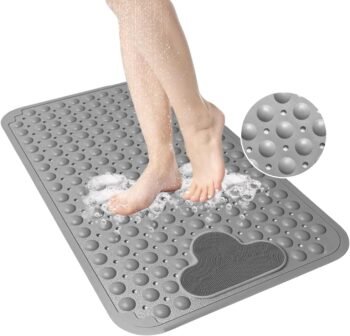 RONSXY 70x40cm Alfombrilla para Baño Antideslizante de Silicona para Ducha, Tapete para bañera con Ventosas y Orificio de Drenaje, Masaje Exfoliante de Pies para Baño y Ducha