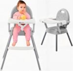 Bluelander Silla para Bebe, Silla Desmontable Patas Ajustable de Altura, Cinturón De Seguridad, Periquera Para Bebe con Charola Desmontable, Silla Alta Ergonómica Para Bebe, Segura y Cómoda (Gris)