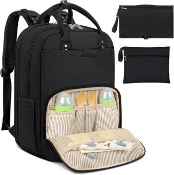 RAINSMORE Pañaleras Impermeable Multifunción Pañaleras para Bebe Multibolsillos de Gran Capacidad con Puerto USB,Mochila Pañalera de Viaje para Exteriores Con Cambiador para Bebe,Pañaleras Sin Género