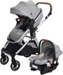 Safety 1st Sistema de Viaje 3en1 - Carriola y Portabebé Elite Ride Gris desde Recién Nacido hasta los 13kg. Carriola, Moisés y Portabebé. Ajuste de respaldo, llantas con giro 360 y suspensión, capota rígida con FPS UV50+, canastilla XL, marco de aluminio, detalles de lujo.