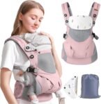 Cangurera para Bebé, Multifuncional Cuatro Estaciones Frente Universal de Peluche, Cuatro Garras Doble Hombro Toalla de Sujeción del Bebé, Ergonómico, Apto para Niños de 0-36 Meses, Hasta 30 kg (Gris Claro)