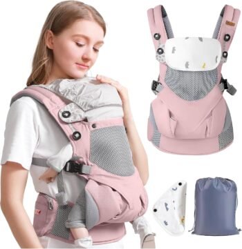 Cangurera para Bebé, Multifuncional Cuatro Estaciones Frente Universal de Peluche, Cuatro Garras Doble Hombro Toalla de Sujeción del Bebé, Ergonómico, Apto para Niños de 0-36 Meses, Hasta 30 kg (Gris Claro)