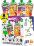 Puré Natural Papilla Orgánica para Bebé | Snacks Saludables Sin Azúcar Añadida | BPA Free | MONGUI (8 Pack, Manzana Mora Azul - Manzana Platano Calabaza)