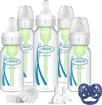 Dr. Brown's Juego de regalo de biberón de bebé con opciones anticólicos + botellas de 4 onzas y 8 onzas y chupete PreVent