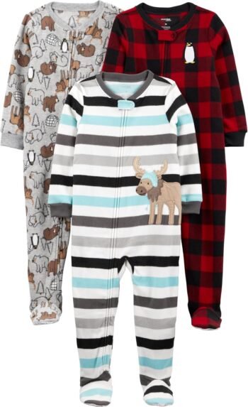 Simple Joys by Carter's - Paquete de 3 pijamas de forro polar de ajuste holgado para bebés y niños pequeños